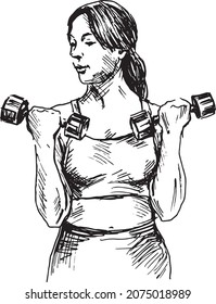 Hand sketch of exercising woman. Vector illustration.