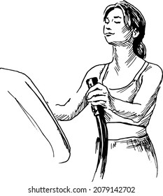 Hand sketch of exercising woman. Vector illustration.