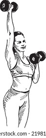 Hand sketch of an exercising woman. Vector illustration.