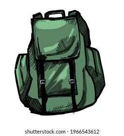 Hand sketch of a green tourist backpack.
