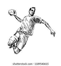 Hand Sketch Handball player. Vector illustration