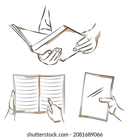 Hand sketch holding a book - vector illustration