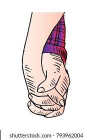 Hand sketch holding hands
