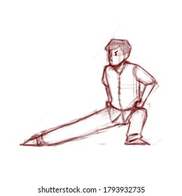 Hand sketch illustration of wushu main stance for wushu sport club, competition, event