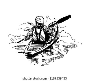 Hand sketch kayaker. Vector illustration