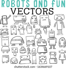 Hand Sketch Kid Robots with cute buttons in vector format