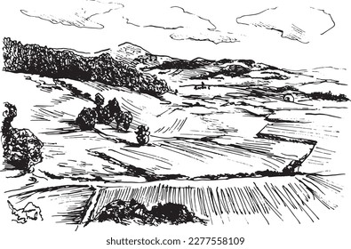 Esbozo de mano paisaje. Ilustración vectorial.