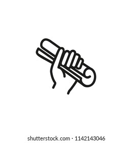 Hand with sketch line icon. Blueprint, paper, document. Construction concept. Vector illustration can be used for topics like engineering, architecture, project 