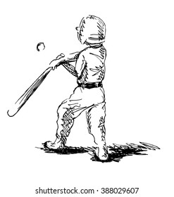 Hand sketch of a little boy playing baseball