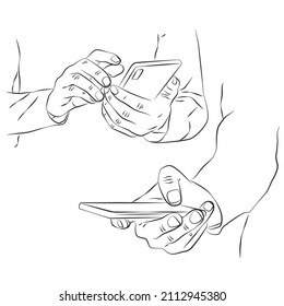 Hand sketch of a man holding a blank smart phone