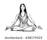 Hand Sketch Meditating Woman. Vector illustration