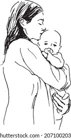 Hand sketch of mother with baby. Vector illustration