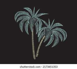 Hand sketch palm tree line artworks design. Coconut trees for fashion, poster, batch, sticker and others uses.