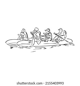 Hand sketch of people on a raft rafting vector