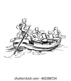 Hand sketch of people on a raft