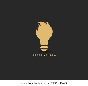 Hand sketch picture of bulb with flame on black background, creative idea, enlightenment, knowledge, vector illustration