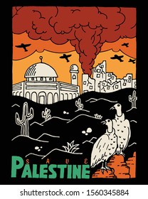 hand sketch poster illustration save palestine, vector design