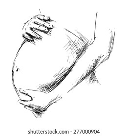 hand sketch pregnant belly