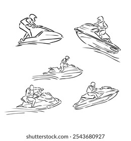 Hand sketch rider on a jet ski aquabike vector