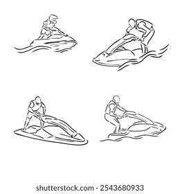 Hand sketch rider on a jet ski aquabike vector