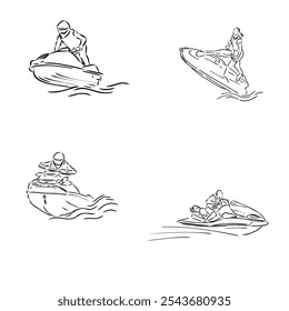 Hand sketch rider on a jet ski aquabike vector