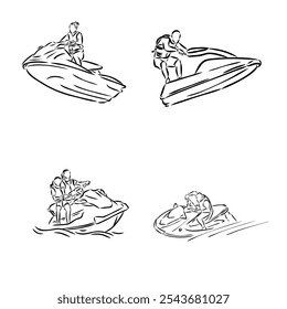 Hand sketch rider on a jet ski aquabike vector