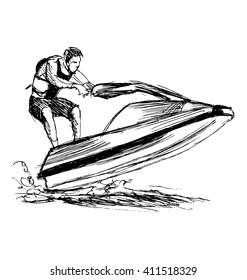 Hand Sketch Rider On A Jet Ski