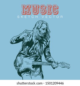 Hand sketch of Rock Musician. Vector illustration