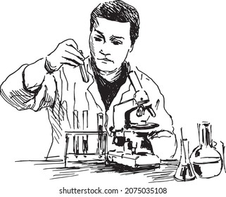 Hand sketch of a scientist. Vector illustration.