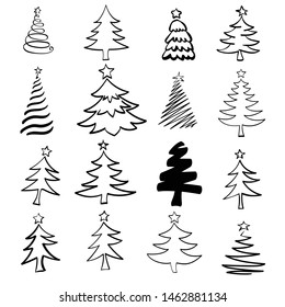 Hand sketch Set Christmas tree  Vector illustration