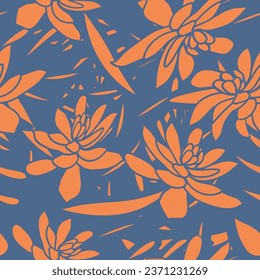 Hand sketch silhouette flower seamless pattern. Energy yellow and Wedgewood colored floral design for fashion , fabric, textile and wrapping.