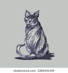 Hand sketch sitting cat. Vector illustration