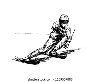 Hand sketch skier. Vector illustration 