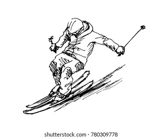 Hand sketch skier. Vector illustration