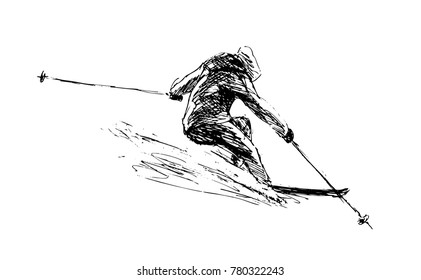 Hand Sketch Skier Vector Illustration Stock Vector (Royalty Free ...