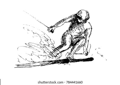 Hand sketch skier. Vector illustration