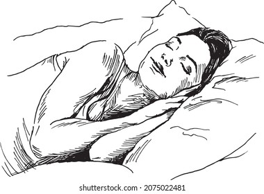 Hand sketch of sleeping woman. Vector illustration.