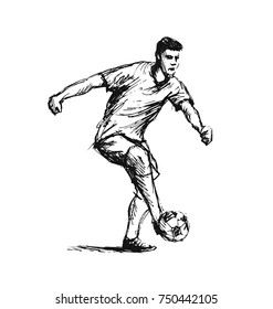 Hand sketch soccer player. Vector illustration