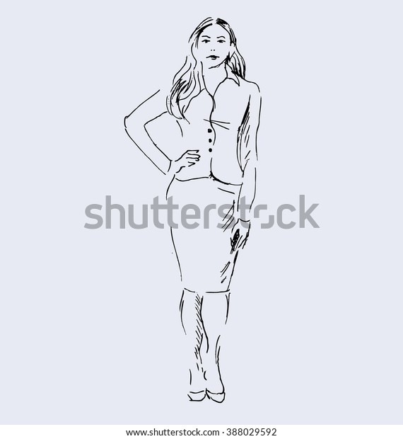 Hand Sketch Standing Woman Stock Vector (Royalty Free) 388029592
