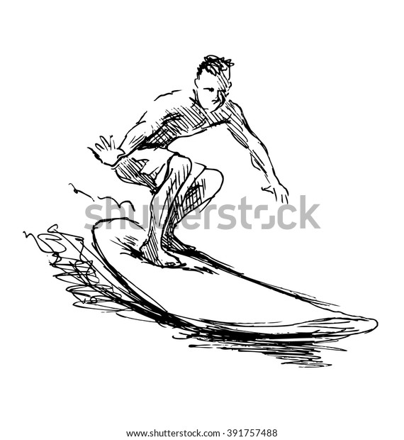 Hand Sketch Surfer Stock Vector (Royalty Free) 391757488