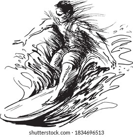 Hand sketch of a surfer. Vector illustration.