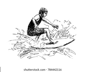 Hand Sketch Surfer Vector Illustration Stock Vector (Royalty Free ...