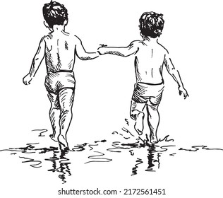 Sketch of two small twins boys on a stroll  CanStock