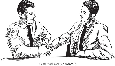 Hand sketch of two businessmen. Vector illustration.