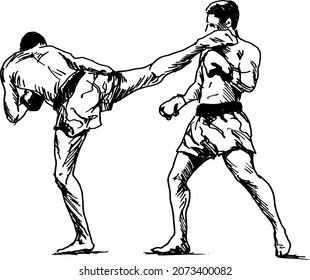 Hand sketch of two fighters. Vector illustration.