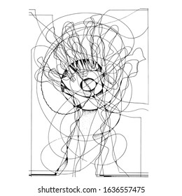 Hand sketch. Vector line. Black and white abstraction. Silhouettes
