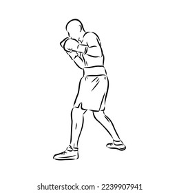Hand sketch vector of Muay Thai or Thai Boxing. Beautiful martial art that use body parts to fight against each other. Self defense art. High kick but get defended with arm.