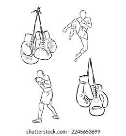 Hand sketch vector of Muay Thai or Thai Boxing. Beautiful martial art that use body parts to fight against each other. Self defense art. High kick but get defended with arm.