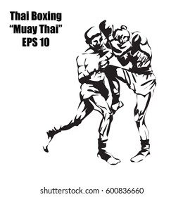 Hand sketch vector of Muay Thai or Thai Boxing. Beautiful martial art that use body parts to fight against each other. Self defense art.