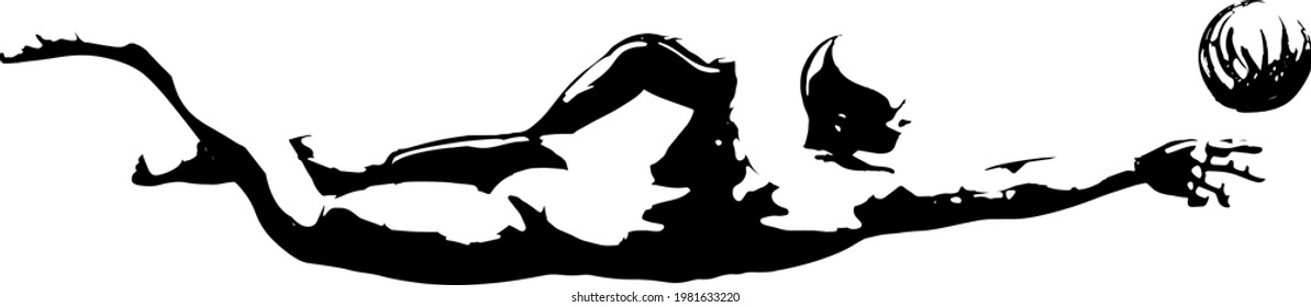 Hand sketch volleyball player. Beach volleyball player in action vector illustration. Silhouette of a man, an athlete. Stylized art